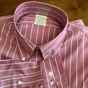 Brooks Brothers Milano Fit Shirt Men Medium Cotton Pink Striped Non-Iron Stretch
